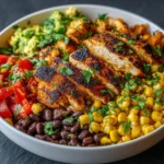 Delicious Southwest Chicken Burrito Bowl with cream and zesty toppings