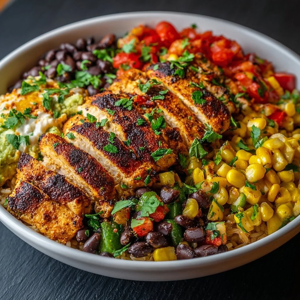 Delicious Southwest Chicken Burrito Bowl featuring creamy ingredients and zesty flavors