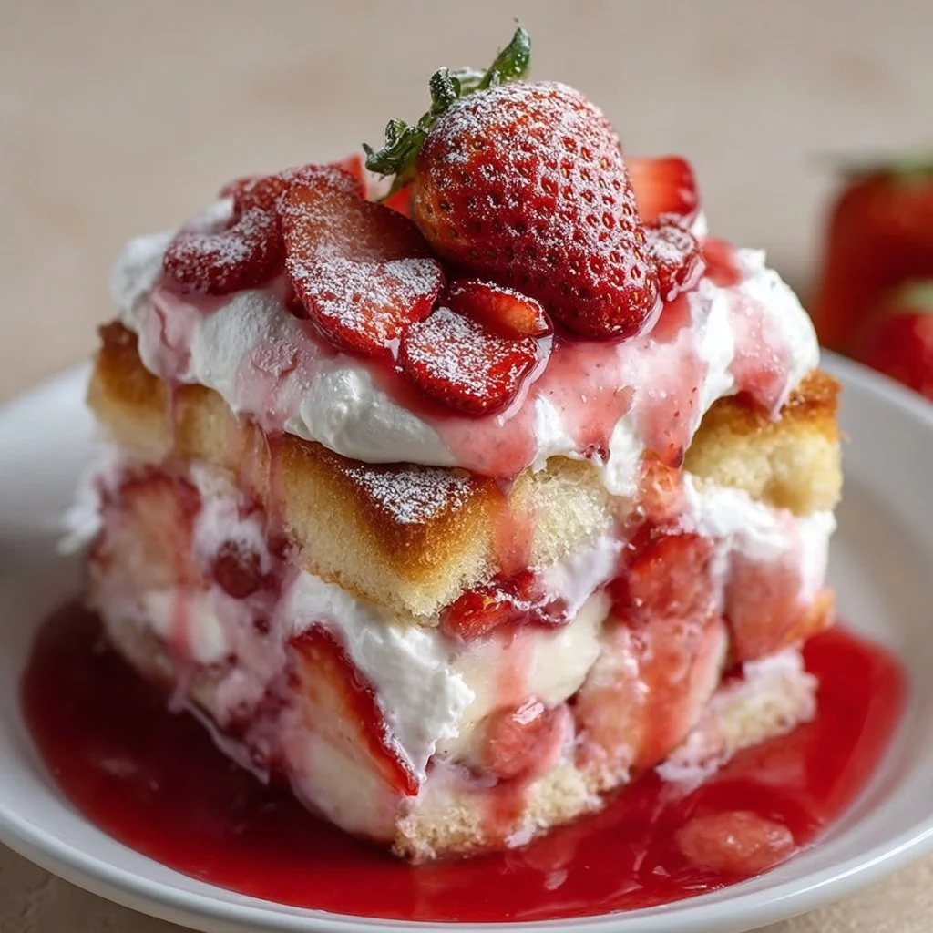 Delicious homemade strawberry banana pudding topped with fresh fruit