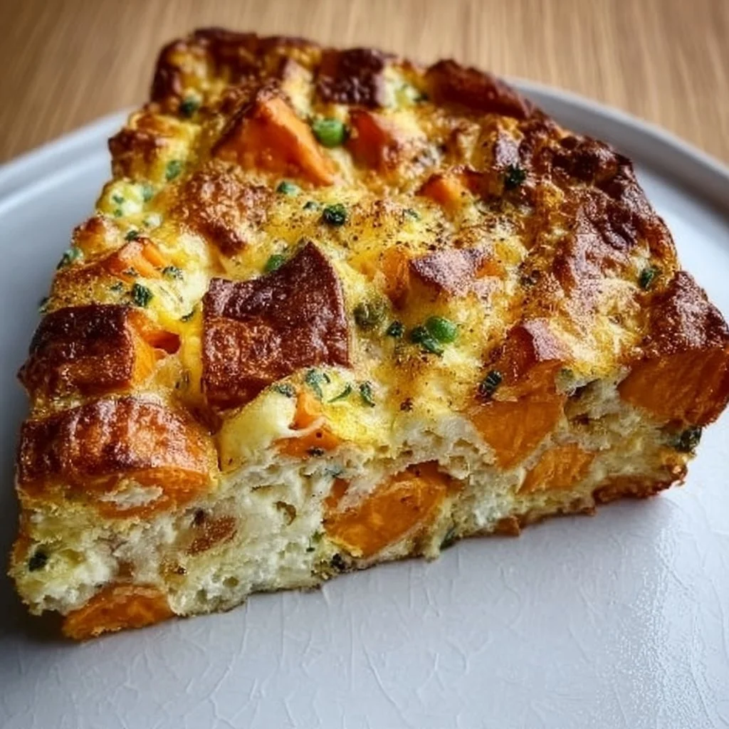 Delicious sweet potato egg casserole topped with golden brown crust