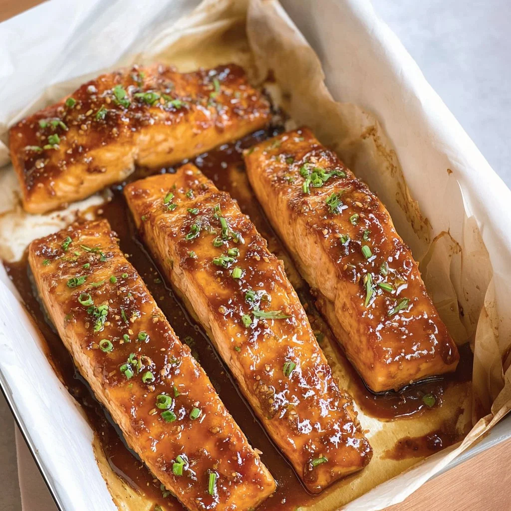 Delicious baked salmon served with fresh herbs and lemon slices