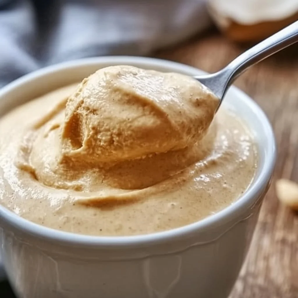 Delicious peanut butter smoothie with Greek yogurt and powder in a glass