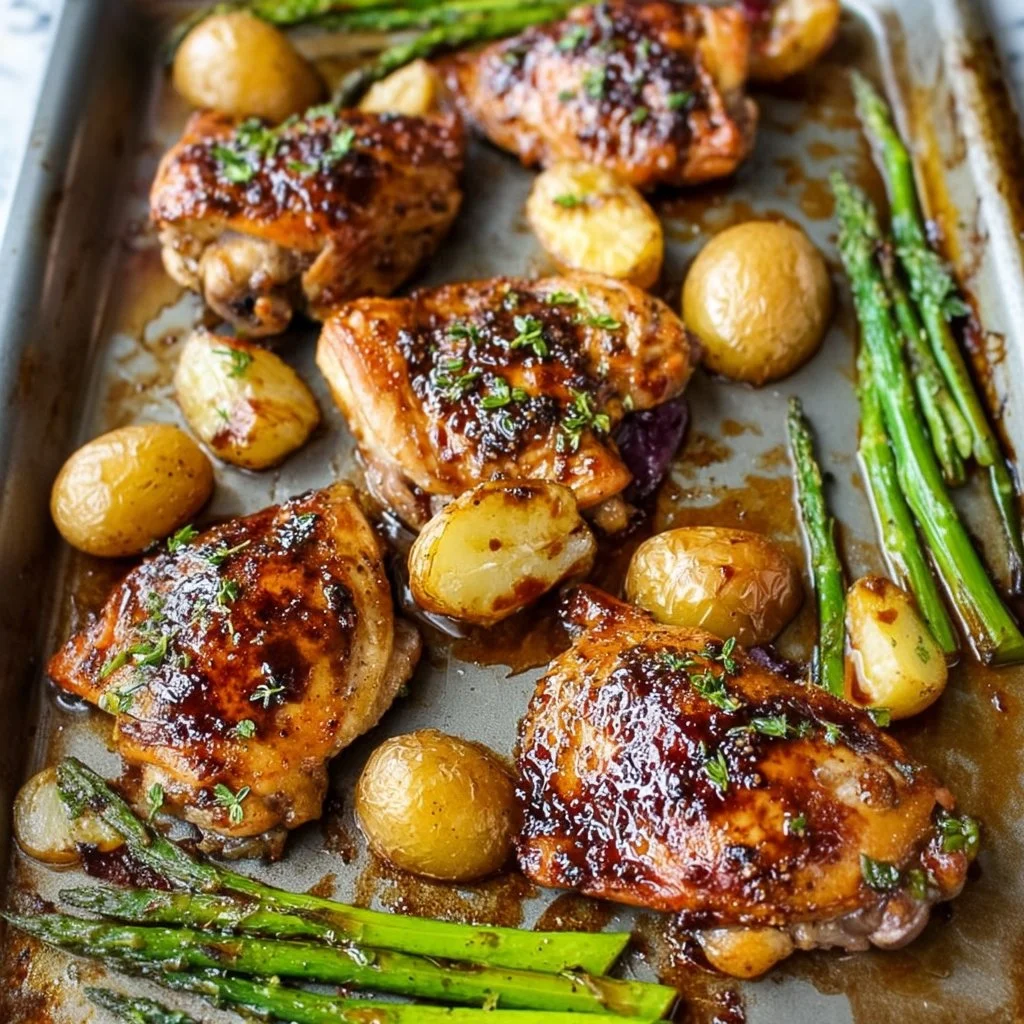 Delicious balsamic chicken served on a plate garnished with herbs.