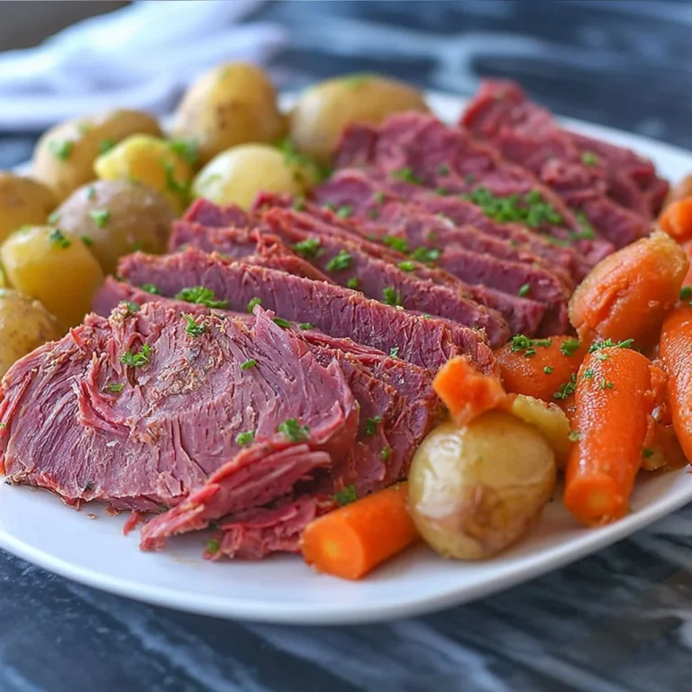 Slow cooker corned beef served with vegetables for a comforting meal