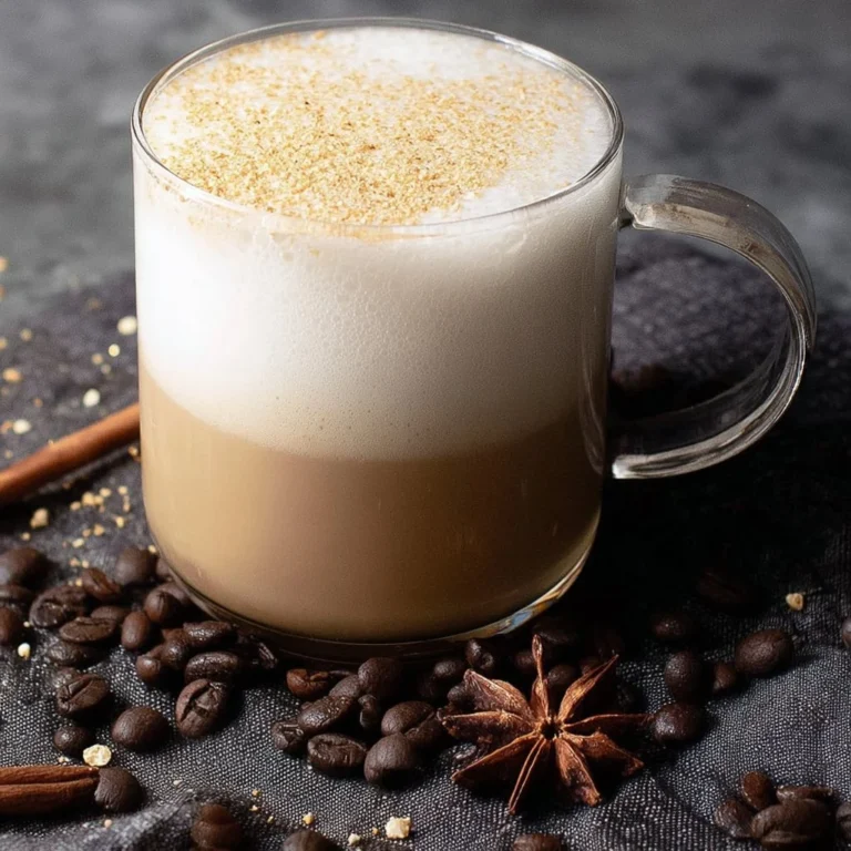 Homemade vanilla latte in a stylish cup with latte art on top.