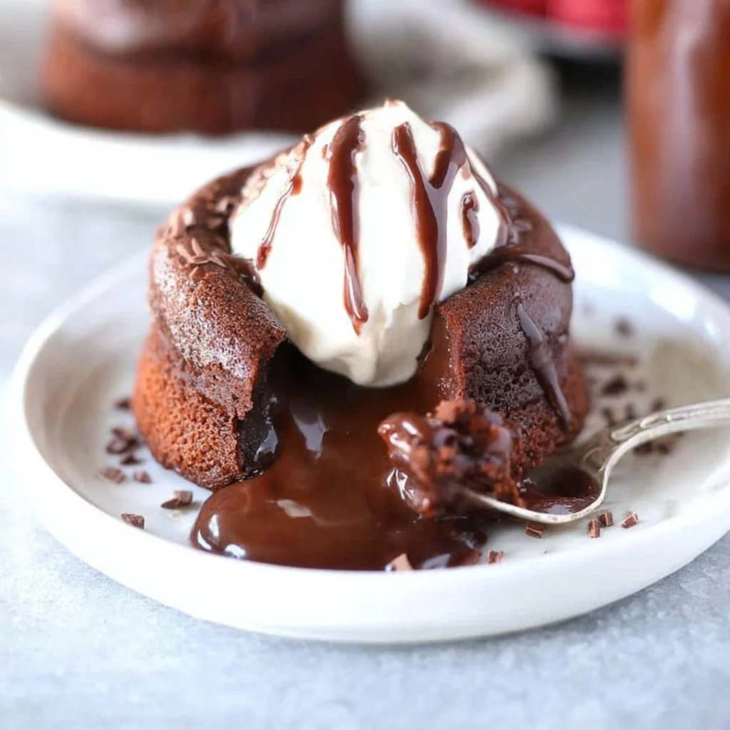 Delicious chocolate molten lava cakes with gooey chocolate center