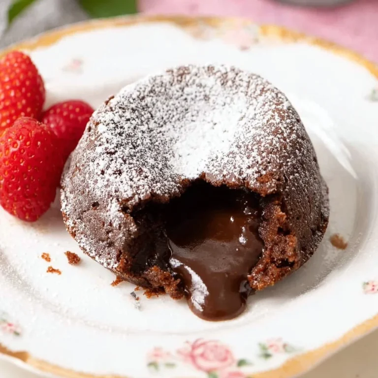 Decadent molten chocolate cake with a gooey center, perfect for indulgent desserts.