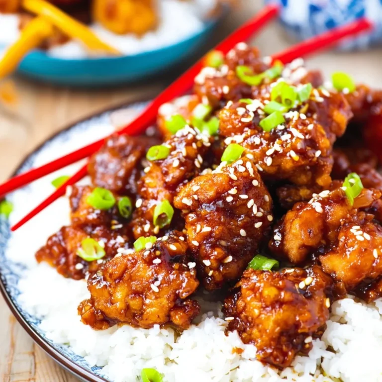 Delicious plate of General Tso Chicken garnished with vegetables
