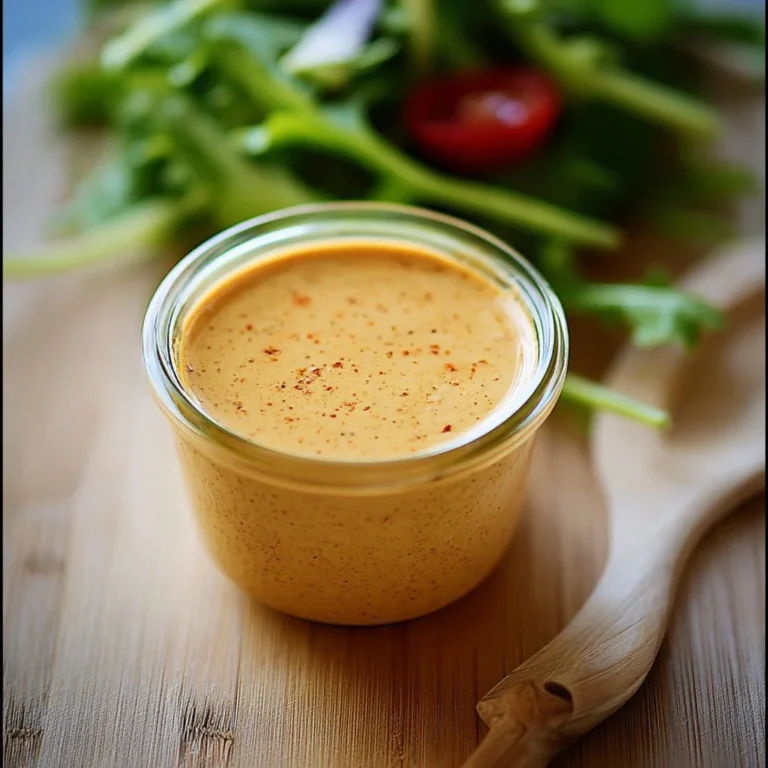 Homemade creamy vinaigrette served in a jar with fresh ingredients