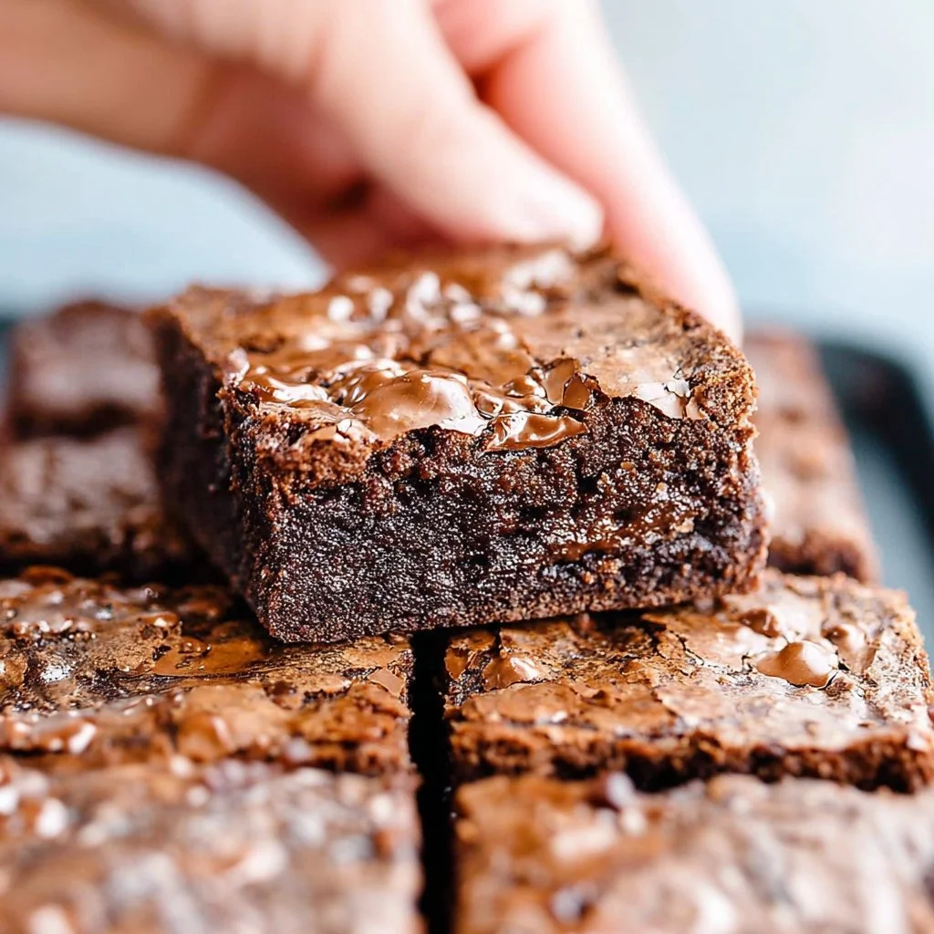 Delicious triple chocolate fudge brownies topped with chocolate glaze and sprinkles