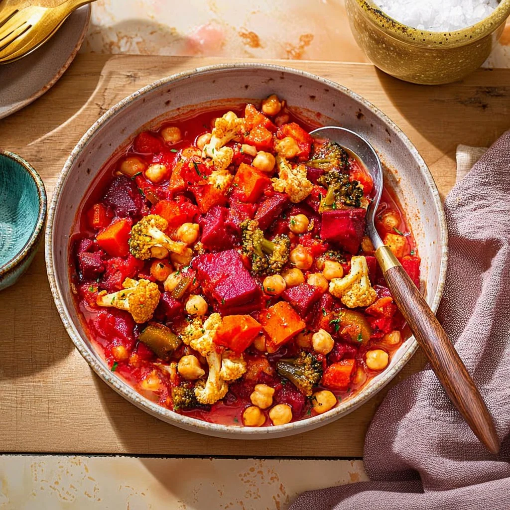 Turkish Vegetable Casserole with Chickpeas served on a plate