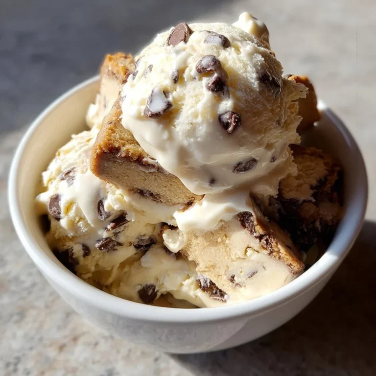 Delicious homemade cookie dough ice cream with chocolate chips and cookie chunks