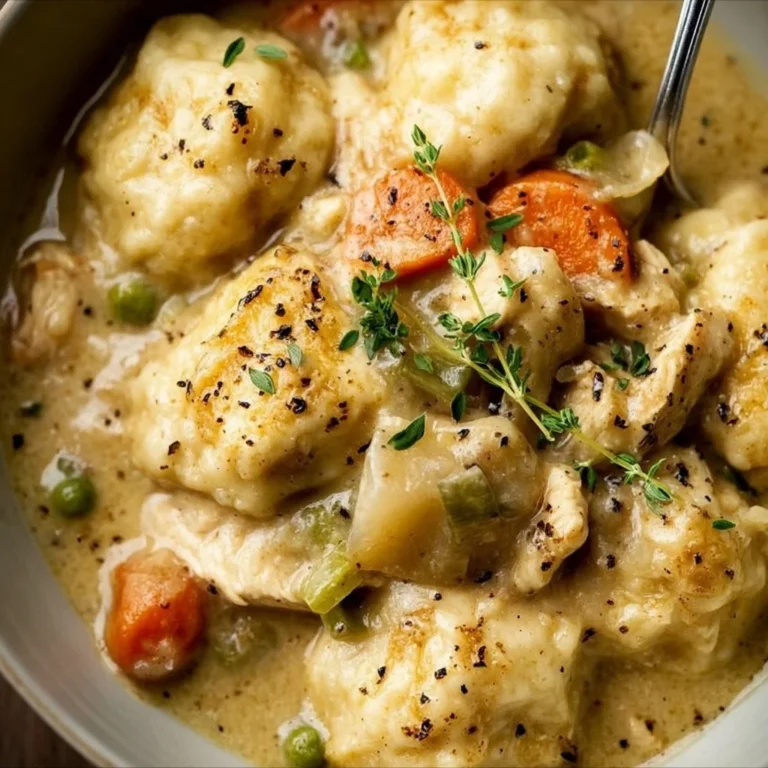 Vegan chicken and dumplings served in a bowl, showcasing a hearty vegan comfort food dish.