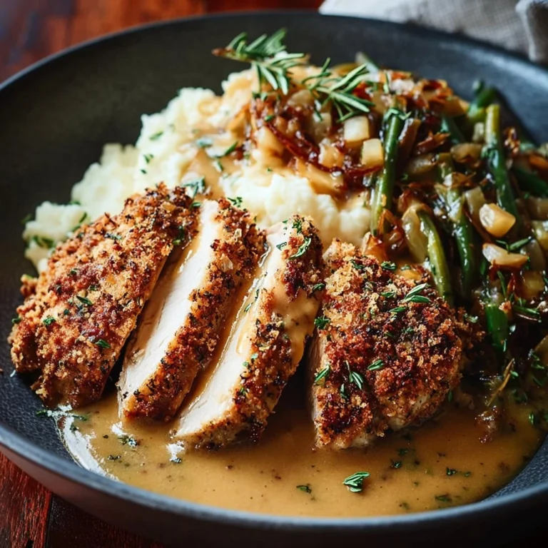 Walnut-Herb Crusted Chicken served with apple cider pan sauce