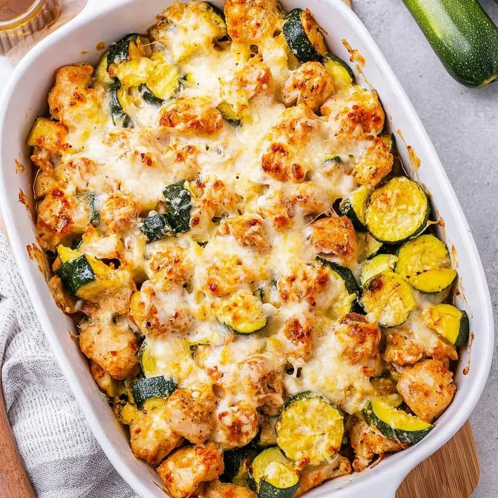 Delicious Chicken Zucchini Bake served in a casserole dish