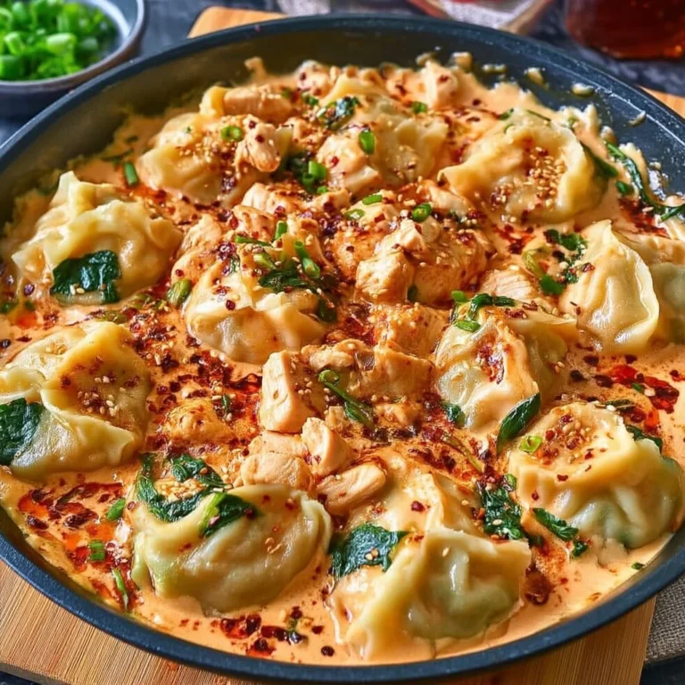 Viral chicken dumpling bake topped with crispy golden crust and served in a cozy setting.