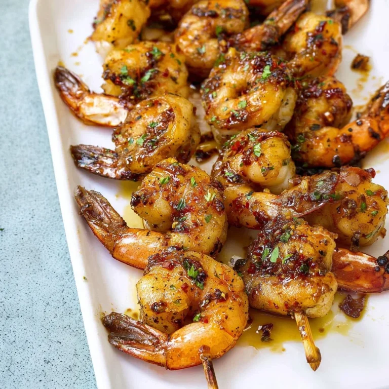 Spicy shrimp marinated in flavorful shrimp marinade on a grill plate.