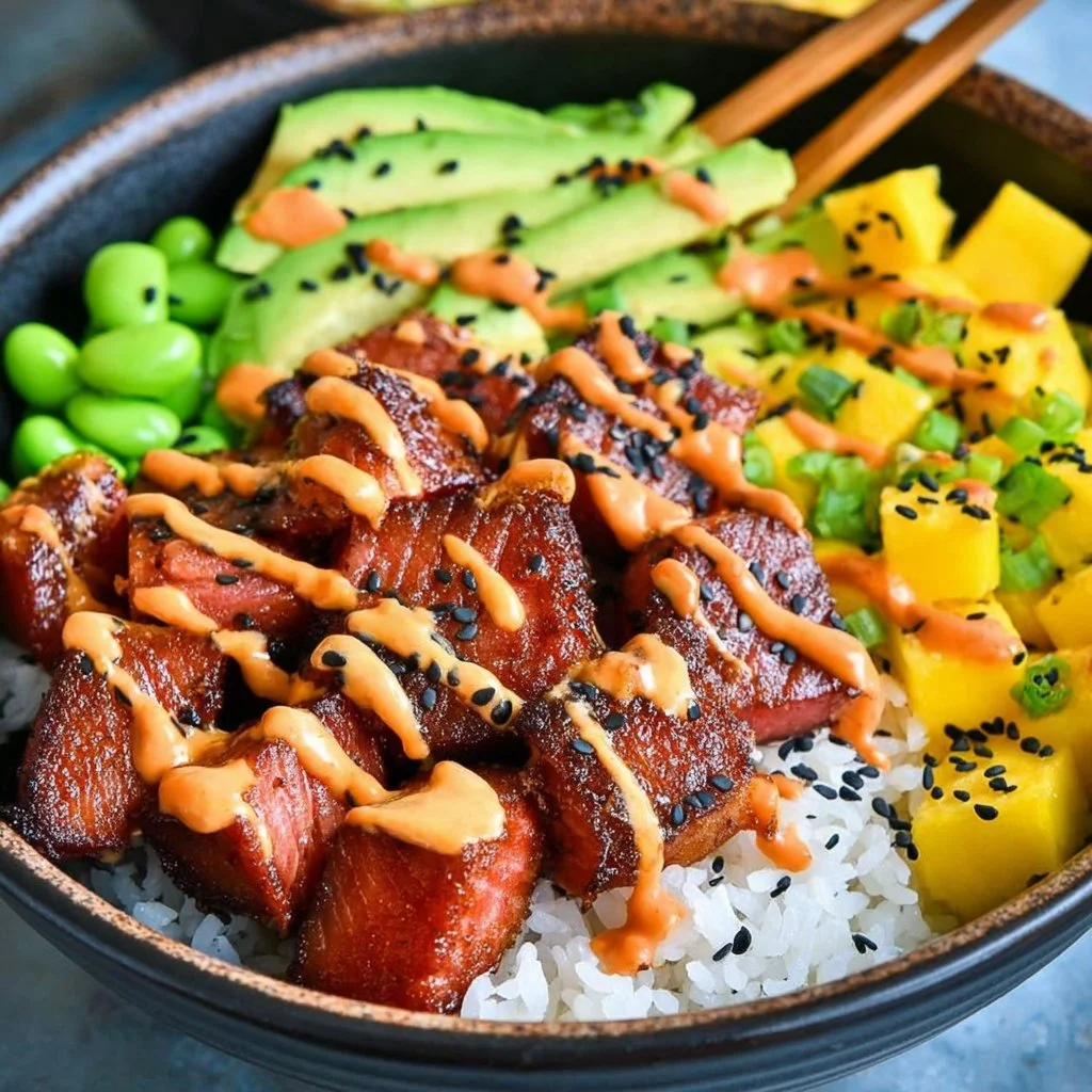 Air Fryer Salmon Bowl with fresh ingredients and colorful toppings