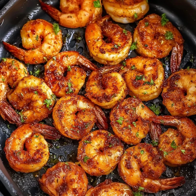 Crispy air fryer shrimp served on a plate with lemon and herbs.
