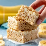 Delicious Banana Cream Pie Rice Krispie Treats on a plate