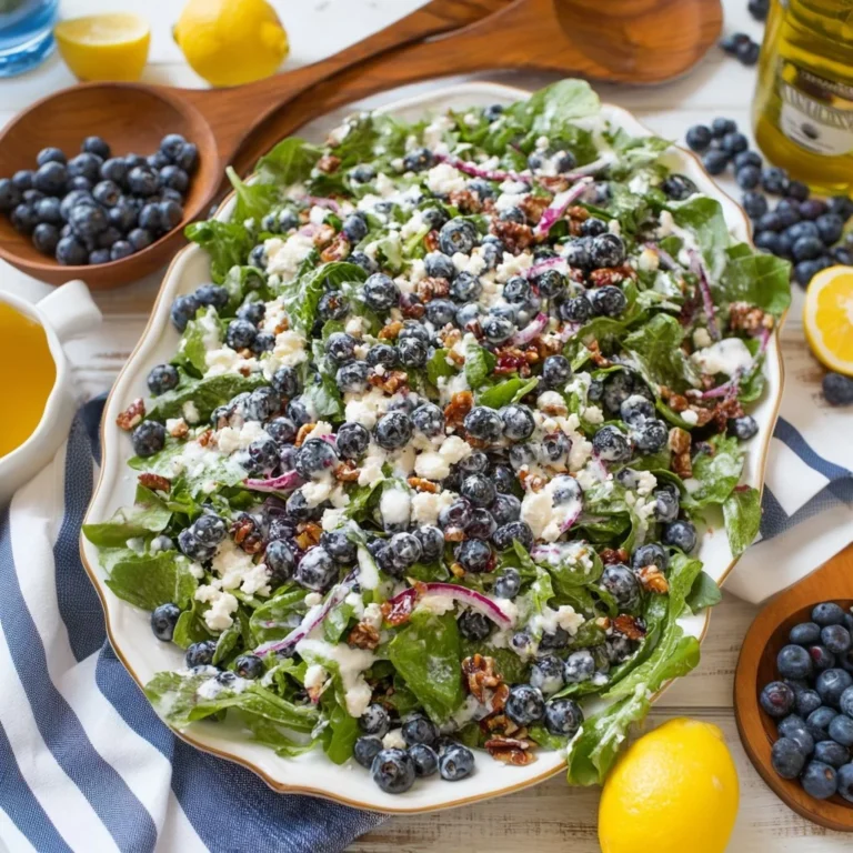 Delicious blueberry salad with fresh ingredients and vibrant colors.