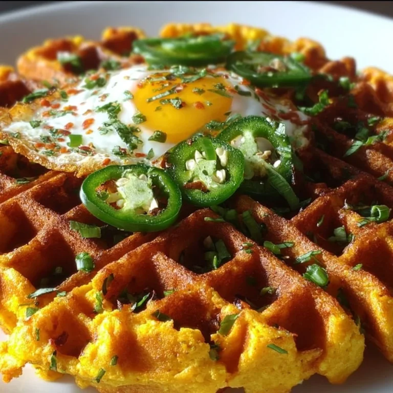 Cheddar Jalapeño Cornbread Waffles served on a plate with toppings.