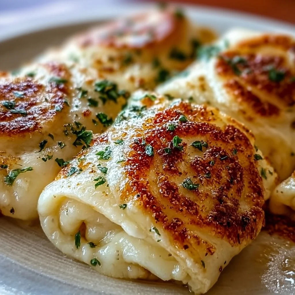 Delicious cheesy garlic butter rollups served on a plate, perfect snack