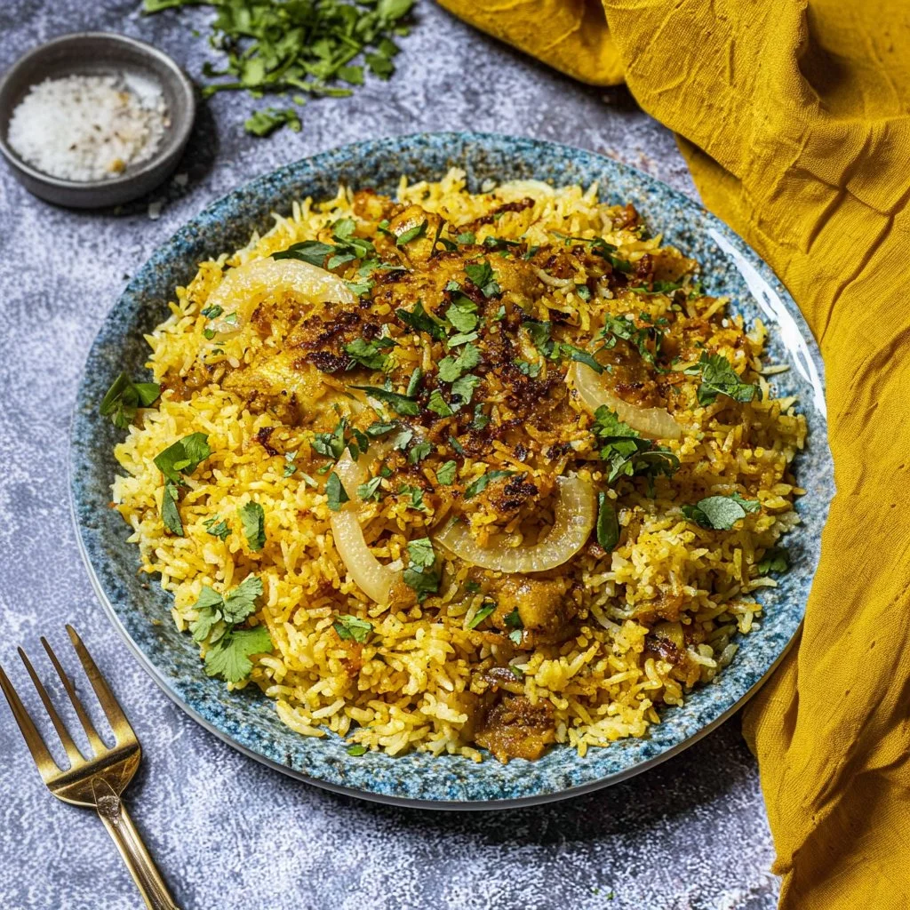 Delicious Chicken Biryani served in a traditional dish
