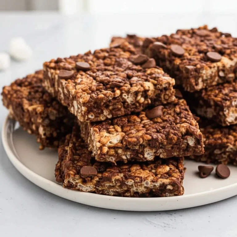 Delicious Chocolate Rice Krispie Treats topped with melted chocolate and sprinkles