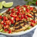Cilantro lime chicken served with vibrant strawberry salsa