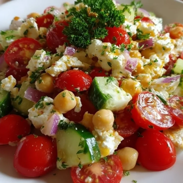 Chickpeas and cottage cheese salad garnished with fresh vegetables and herbs