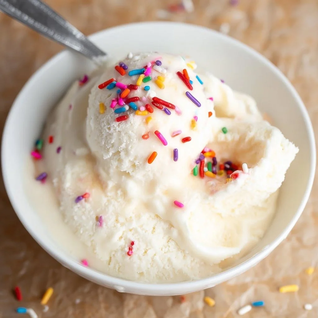 Delicious cottage cheese ice cream served in a bowl with fresh fruit