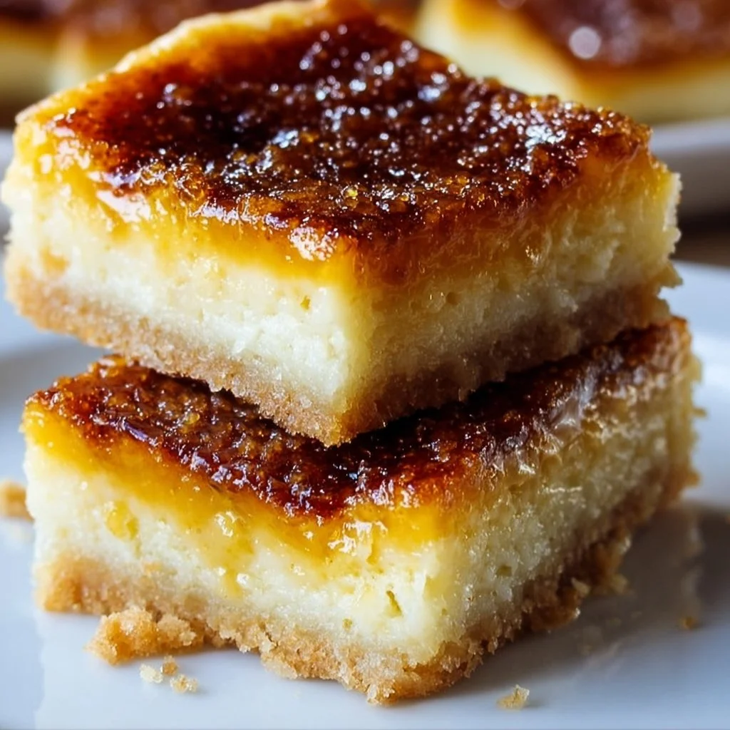 Delicious Crème Brûlée Cookie Bars topped with caramelized sugar crust