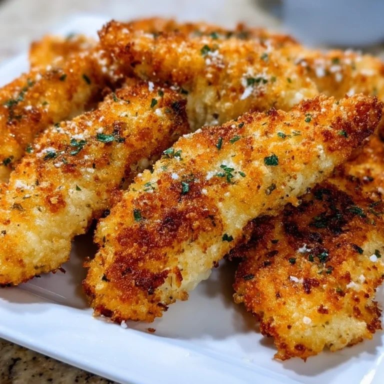Crispy lemon garlic parmesan chicken tenders on a plate, golden and delicious.