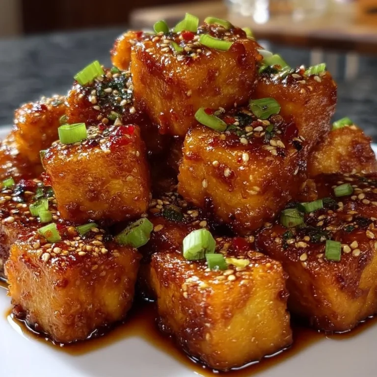 Crispy honey garlic tofu served with vegetables on a plate