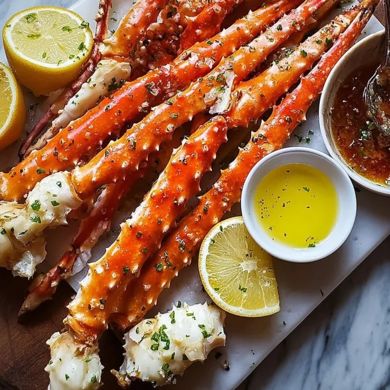 Plate of deliciously cooked crab legs garnished for a festive occasion