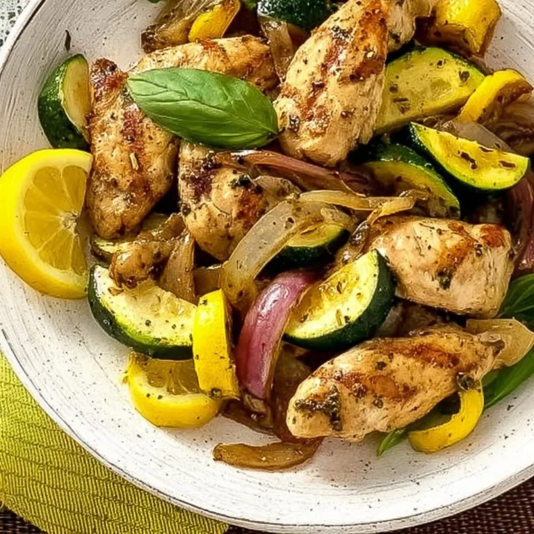 Delicious lemon herb chicken served with vibrant squash on a plate.