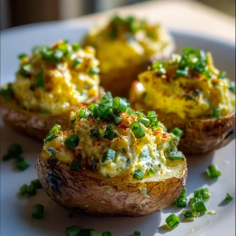 Delightfully creamy deviled potatoes served on a platter