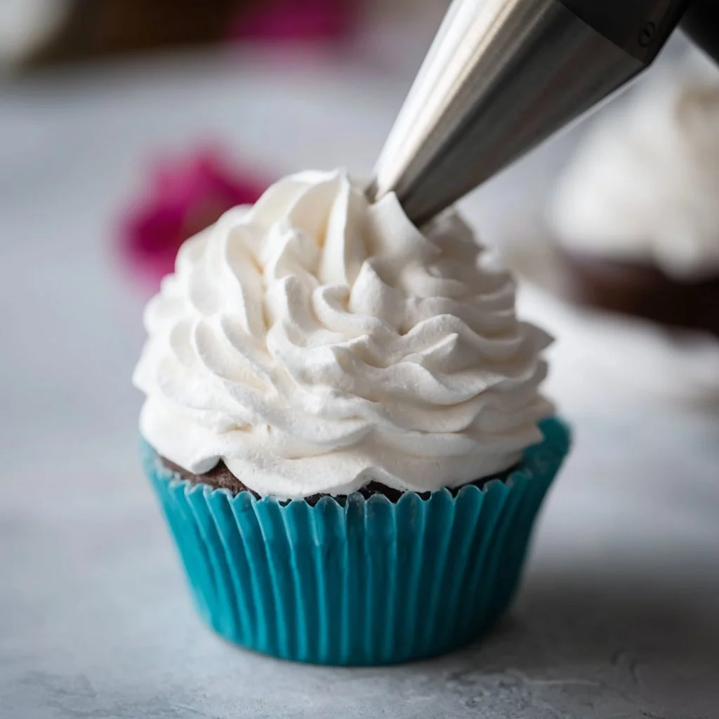 Delightfully fluffy homemade marshmallow frosting on a cake