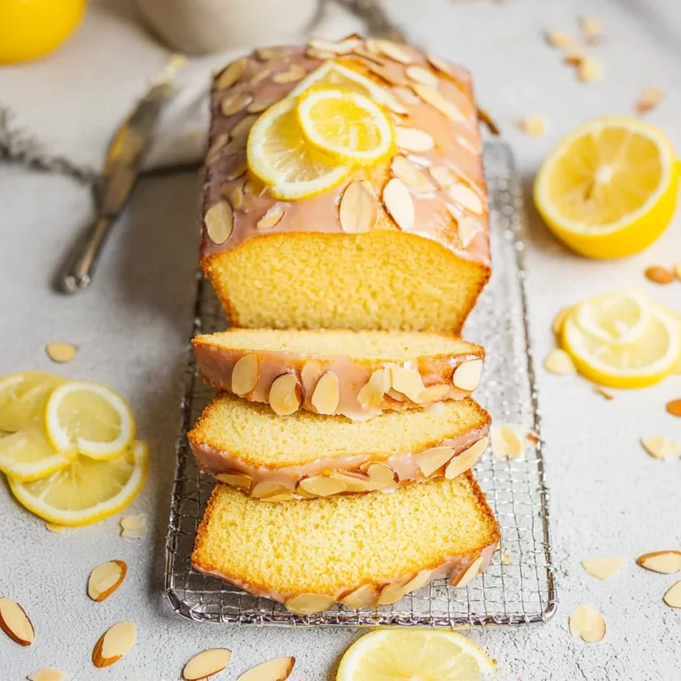 Delicious Almond Loaf Cake with a zesty lemon glaze on top.