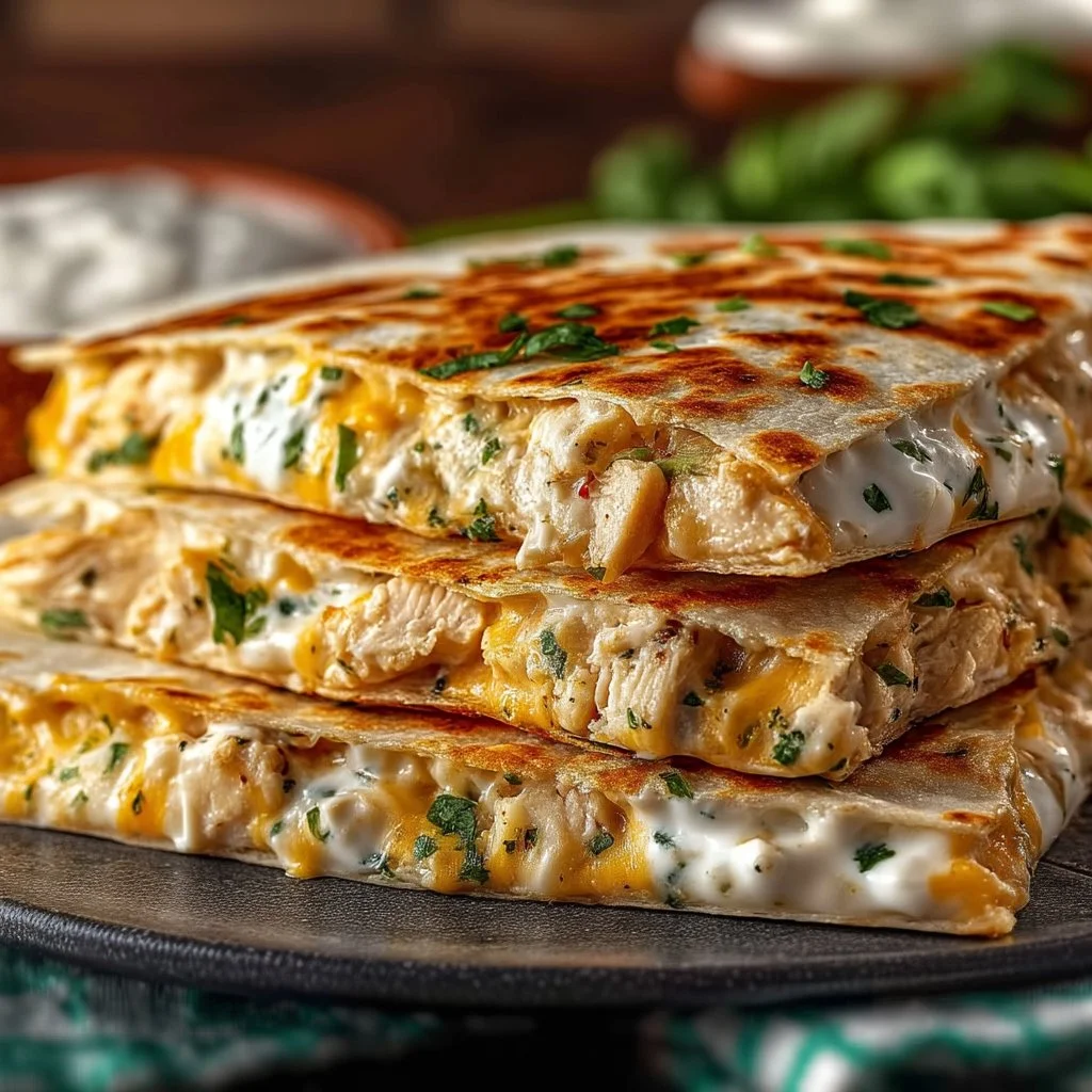 Delicious high protein chicken ranch quesadilla served on a plate