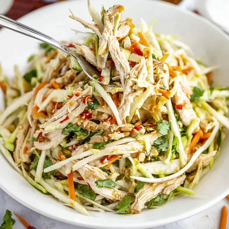 Colorful Thai Chicken Salad with fresh vegetables and chicken in a bowl