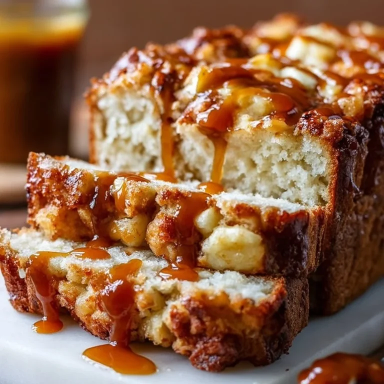 Delicious caramel apple fritter bread baked with sweet caramel and apple pieces