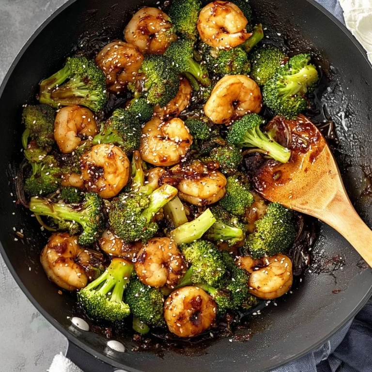 Delicious shrimp broccoli stir fry in a colorful dish, showcasing fresh ingredients.