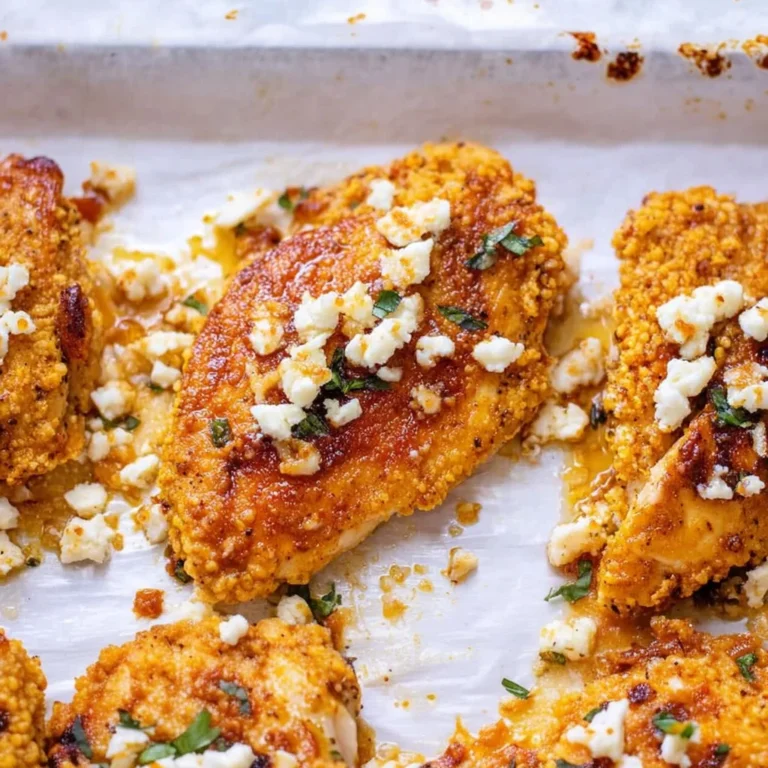 Delicious Hot Honey Feta Chicken garnished and served on a plate