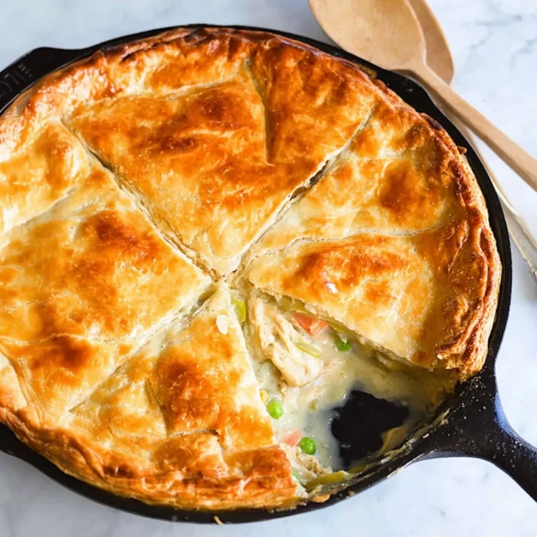 Delicious homemade chicken pot pie served in a rustic dish