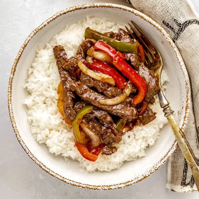 Easy pepper steak dish with vibrant bell peppers and tender beef strips