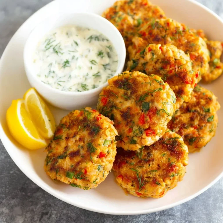 Delicious homemade easy salmon patties served on a plate with lemon wedges.
