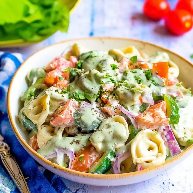 Delicious easy tortellini salad served in a bowl, perfect for gatherings.