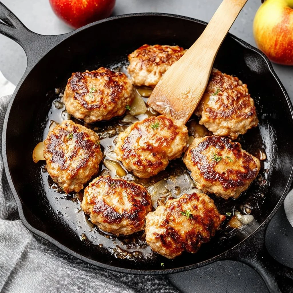 Homemade chicken apple sausage served with fresh herbs and spices